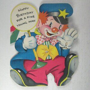 Greetings Card Happy Birthday Day 1949 Used Die Cut Embossed Clown Police